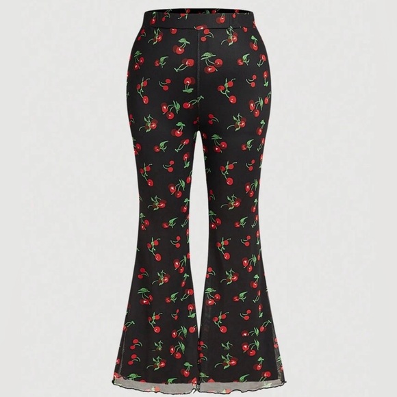 Black Mesh Cherries Pants - Picture 1 of 5